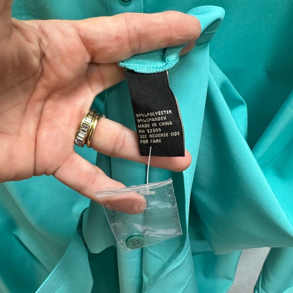 Denise‎ Karaman Teal Green Button Down Shirt Hi-Low Hem Tie Dye Blouse QVC - Picture 7 of 12